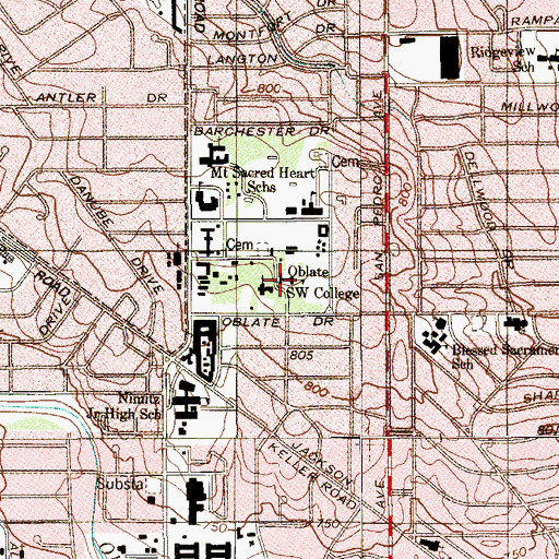 Topographic Map of Oblate Southwest College, TX