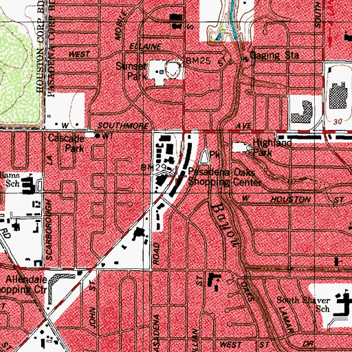 Topographic Map of Pasadena Oaks Shopping Center, TX