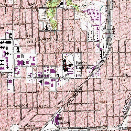 Topographic Map of Paschal High School, TX
