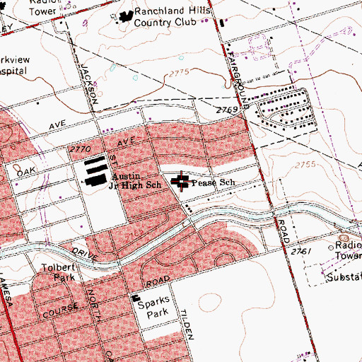 Topographic Map of Pease School, TX