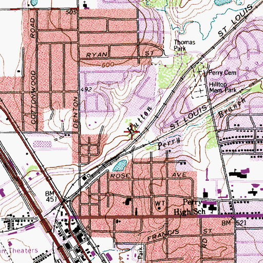 Topographic Map of Perry Branch, TX
