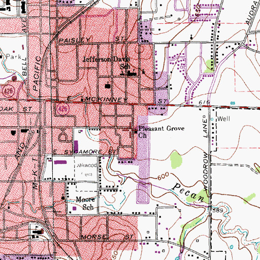 Topographic Map of Pleasant Grove Church, TX