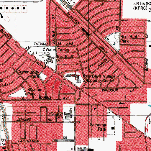 Topographic Map of Red Bluff Village Shopping Center, TX