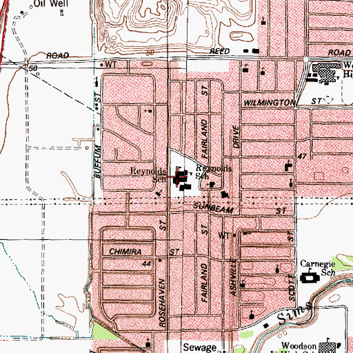 Topographic Map of Reynolds School, TX