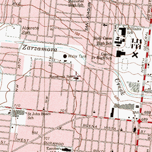 Topographic Map of Roosevelt School, TX