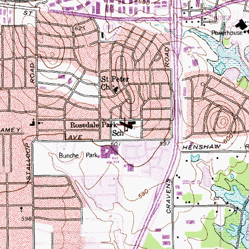 Topographic Map of Rosedale Park School, TX