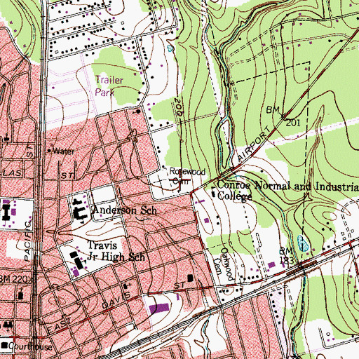 Topographic Map of Rosewood Cemetery, TX