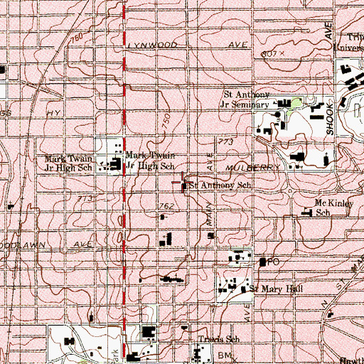 Topographic Map of Saint Anthony School, TX