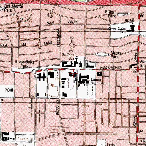 Topographic Map of Saint John School, TX