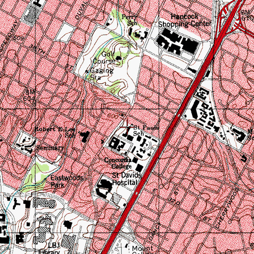 Topographic Map of Saint Pauls School, TX