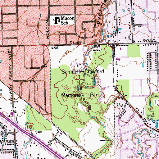Topographic Map of Samuell - Crawford Memorial Park, TX