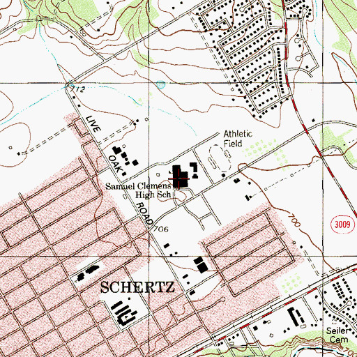 Topographic Map of Schertz-Cibolo High School, TX