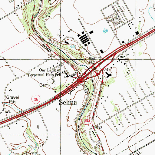 Topographic Map of Selma, TX