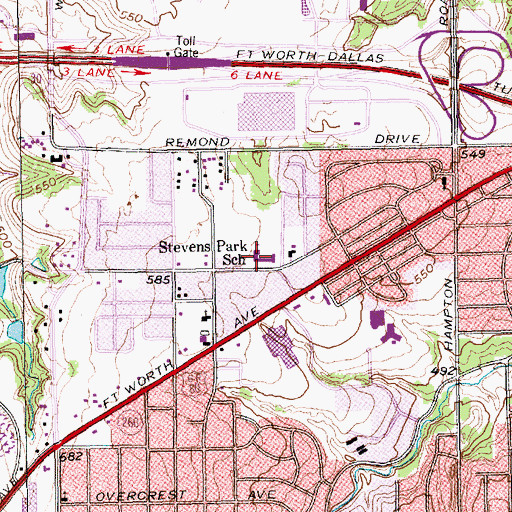 Topographic Map of Stevens Park School, TX