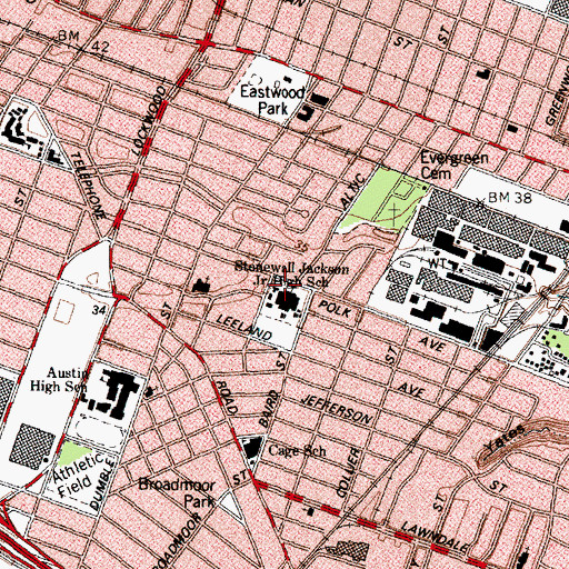 Topographic Map of Stonewall Jackson Junior High School, TX