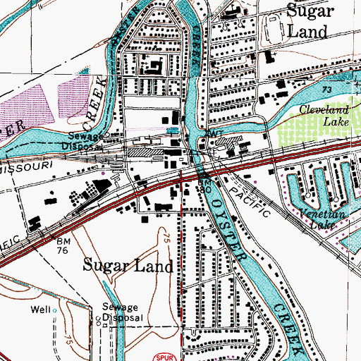 Topographic Map of Sugar Land, TX