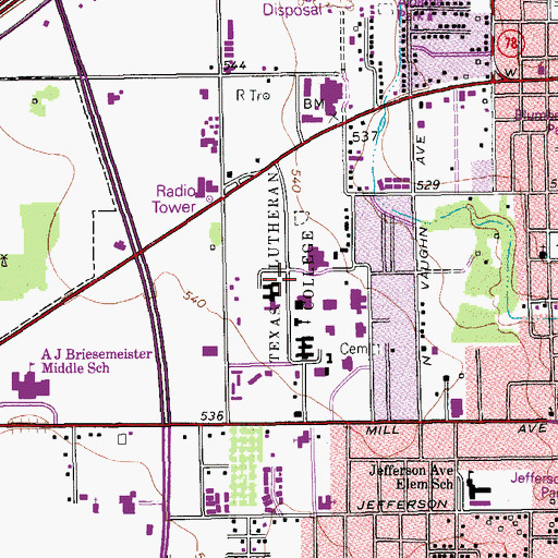 Topographic Map of Texas Lutheran College, TX