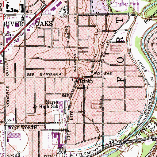 Topographic Map of Trinity Church, TX