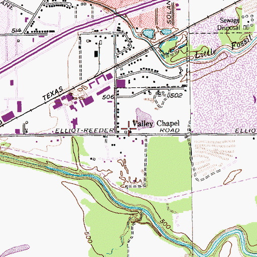 Topographic Map of Valley Chapel, TX