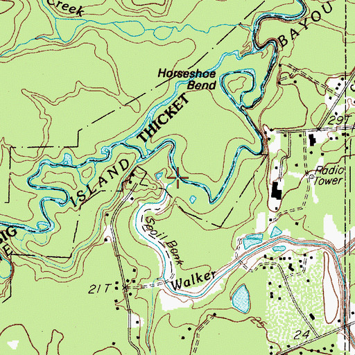 Topographic Map of Walker Branch, TX