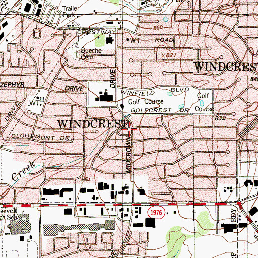 Topographic Map of Windcrest, TX