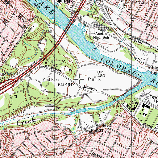 Topographic Map of Zilker Park, TX