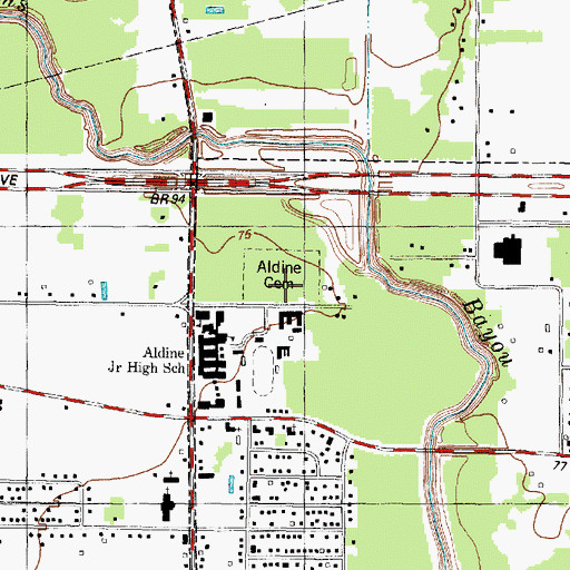 Topographic Map of Aldine Cemetery, TX