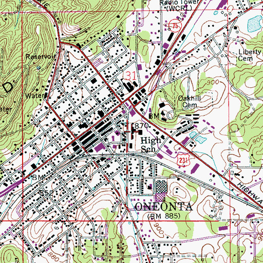 Topographic Map of Oneonta High School, AL