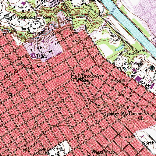 Topographic Map of Brook Avenue School, TX