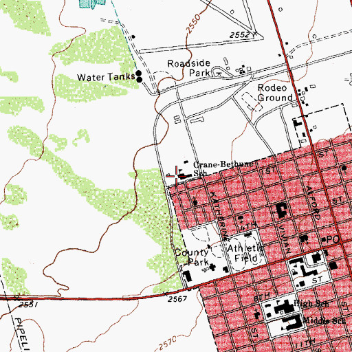 Topographic Map of Crane-Bethune School, TX