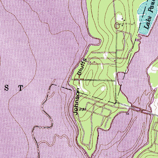 Topographic Map of Johnson Bluff, TX