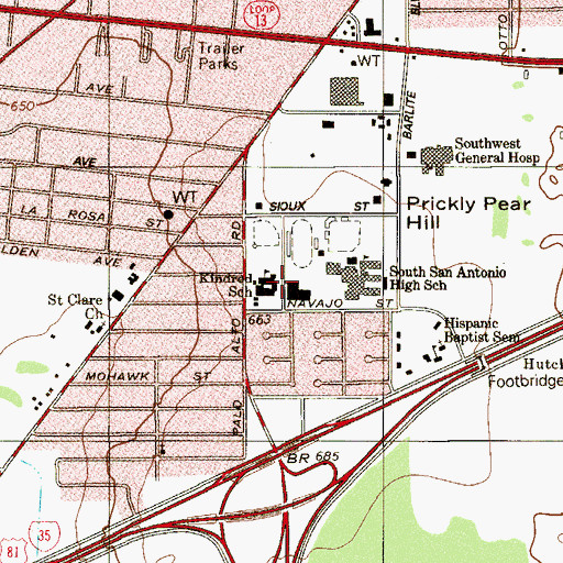 Topographic Map of Kindred School, TX