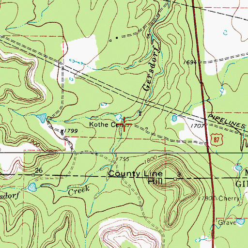 Topographic Map of Kothe Cemetery, TX