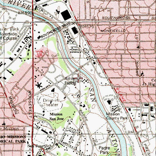 Topographic Map of Mission County Park, TX