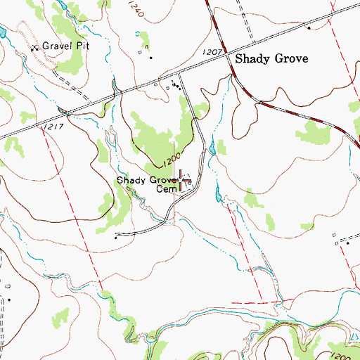 Topographic Map of Shady Grove Cemetery, TX