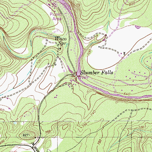 Topographic Map of Slumber Falls, TX