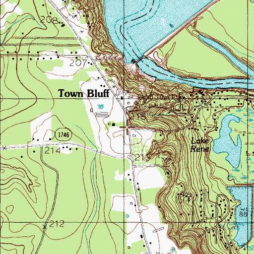 Topographic Map of Town Bluff, TX