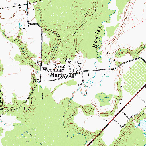 Topographic Map of Weeping Mary, TX