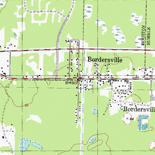 Topographic Map of Bordersville, TX