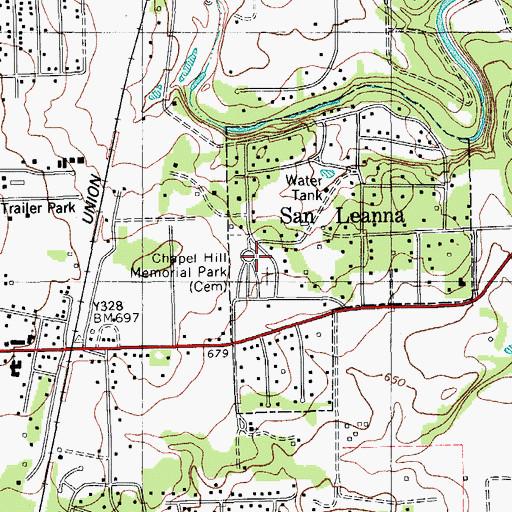Topographic Map of Chapel Hill Memorial Park, TX