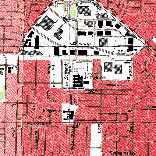 Topographic Map of H M Landrum Junior High School, TX
