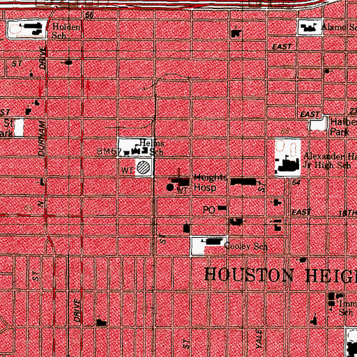 Topographic Map of Heights Hospital, TX