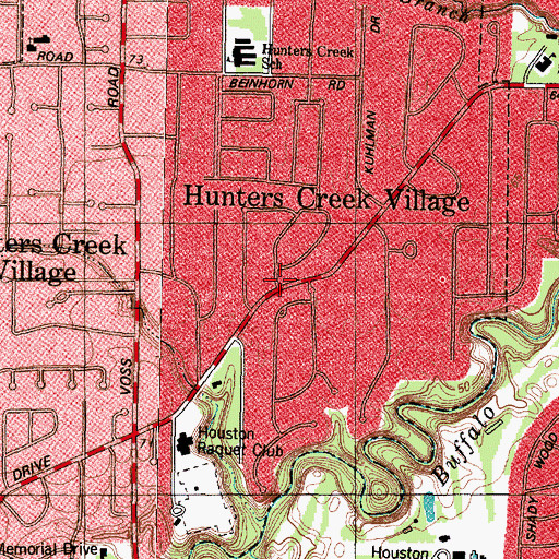 Topographic Map of Hunters Creek Village, TX