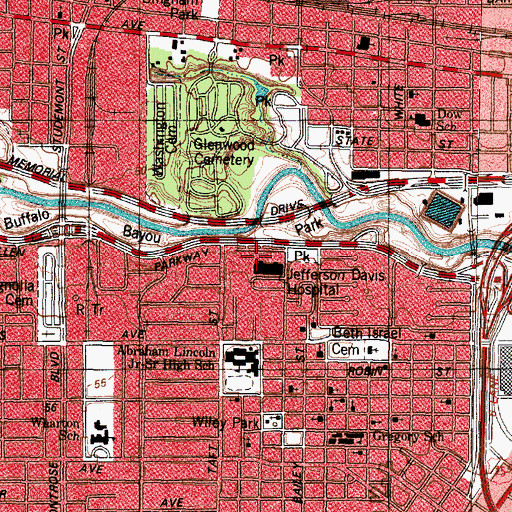 Topographic Map of Jefferson Davis Hospital, TX