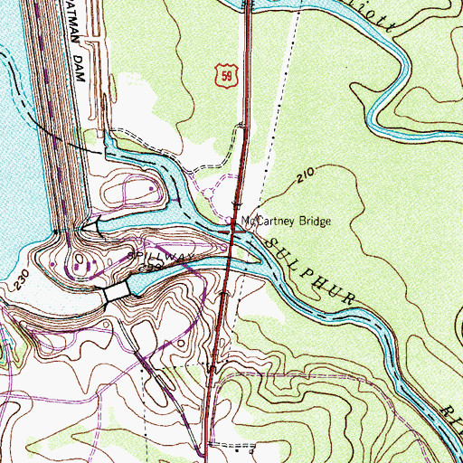 Topographic Map of McCartney Bridge, TX