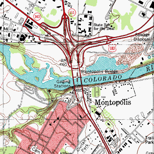 Topographic Map of Montopolis Bridge, TX