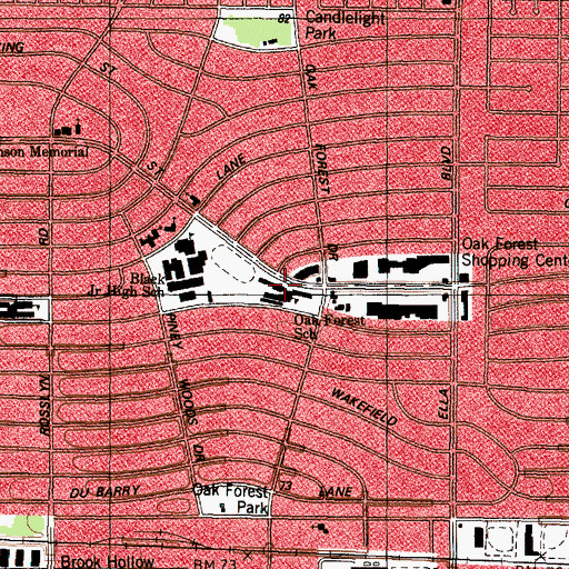 Topographic Map of Oak Forest School, TX