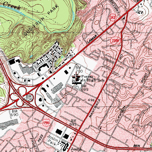 Topographic Map of Porter Junior High School, TX