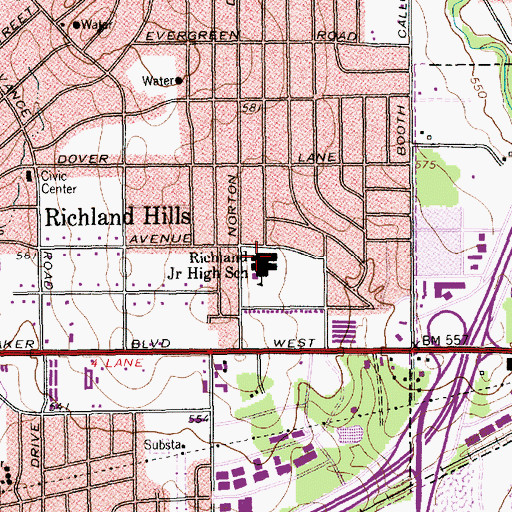 Topographic Map of Richland Junior High School, TX