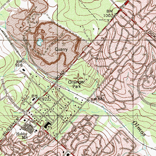 Topographic Map of Orsinger Park, TX
